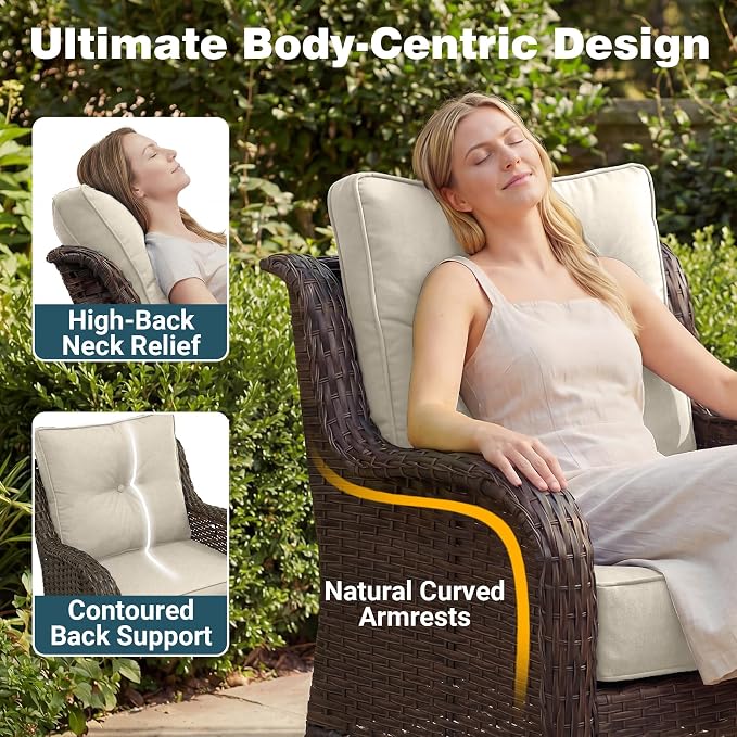 Patio Furniture Set, High Back Rattan Sofa & Swivel Rocker Chairs, Weather - Image 4
