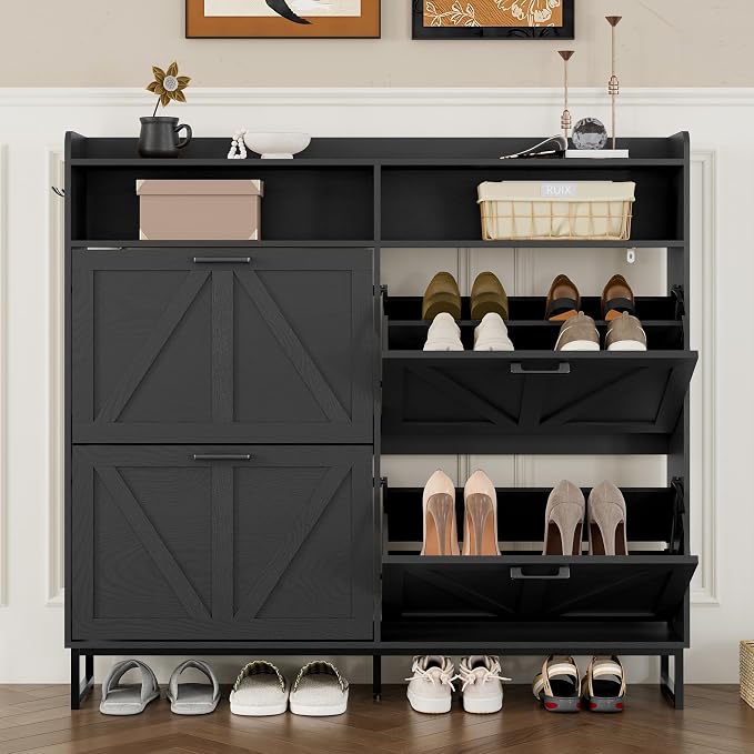 BORNOON Shoe Cabinet with 4 Flip Drawers Narrow Shoe Storage Cabinet Organizer - Image 5