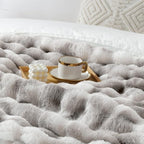 Luxury 1000GSM Faux Rabbit Fur Throw Blanket, Super Heavy Warm Cozy Grey - Image 8