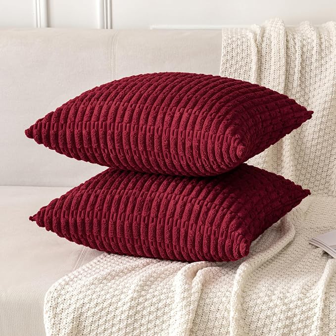 MIULEE Corduroy Decorative Throw Pillow Covers 20x20 Burgundy Pack of 2 | Soft - Image 3