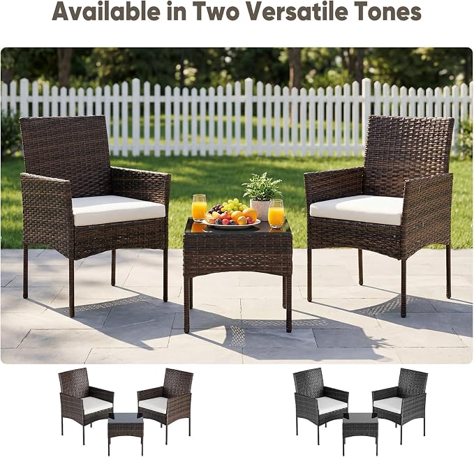 DUMOS 3-Piece Patio Furniture Set, All-Weather Outdoor Wicker Chairs - Image 6