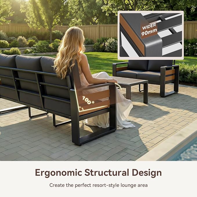 Aoxun Aluminum Patio Furniture Set, 7 Seats Luxury Metal Patio Furniture - Image 5