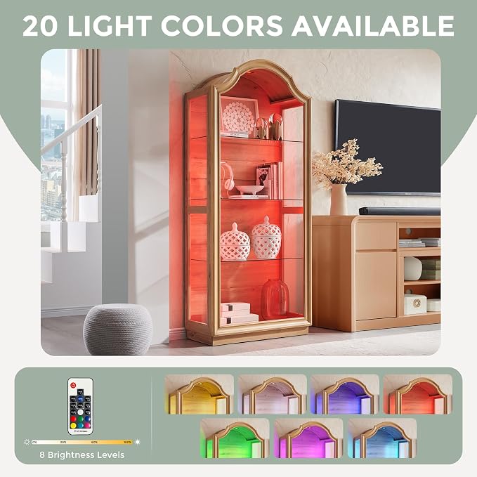 IFGET 72" Arched Glass Display Cabinet, Modern Curio Cabinet - Image 3