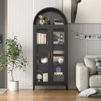 73" Black Metal Arched Display Cabinet - Image 8