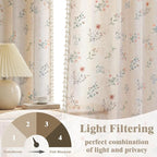 Boho Floral Light Filtering Curtains 90 Inch 2 Panels Linen Texture | Farmhouse - Image 3