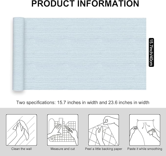 Light Blue Textured Grasscloth Peel and Stick Wallpaper, Waterproof Removable - Image 2