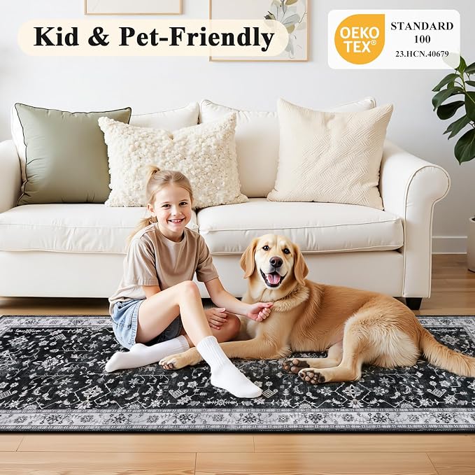 HEBE Hallway Runner Rug 2'x6', Washable Non Slip Kitchen Rug Runner | Soft Boho - Image 7