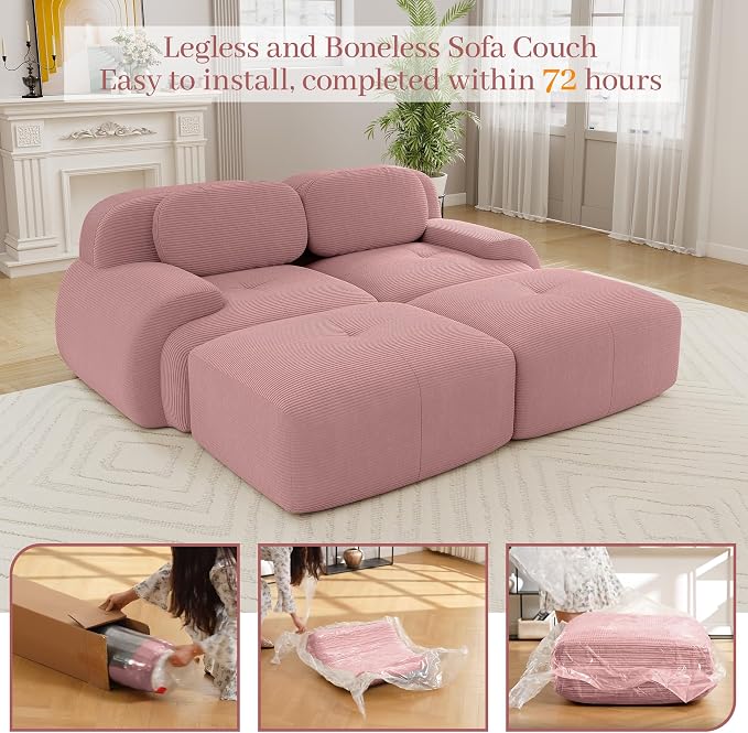 Boneless Sectional Couch, No Assembly Required, 81.8” U Shaped Modular Cloud - Image 9