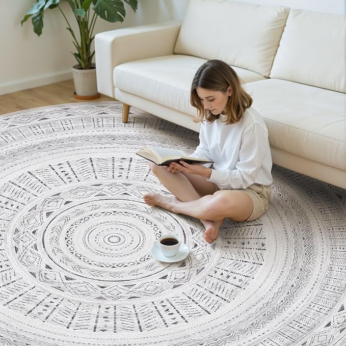 cotiled 8x8 Round Rug 8ft Circle Living Room Boho Area Rugs | Solve Modern - Image 5
