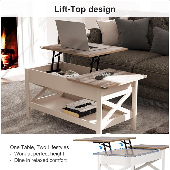 Lift Top Coffee Table with Storage, Small Coffee Table with Hidden Compartment - Image 5