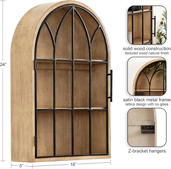 Kate and Laurel Megara Decorative Wooden Hanging Arched Wall Cabinet - Image 3