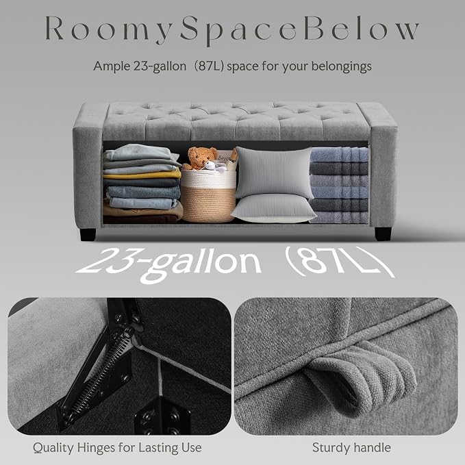 GRAINELL Storage Ottoman Bench, Upholstered Tufted Bedroom Bench - Image 6