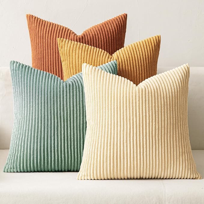 MIULEE Soft Corduroy Decorative Throw Pillow Covers Orange Teal 24x24 | Set of 4 by MIULEE