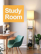 Floor Lamp with Shelves for Living Room Natural Wood, Shelf Floor Lamp with 3 - Image 7