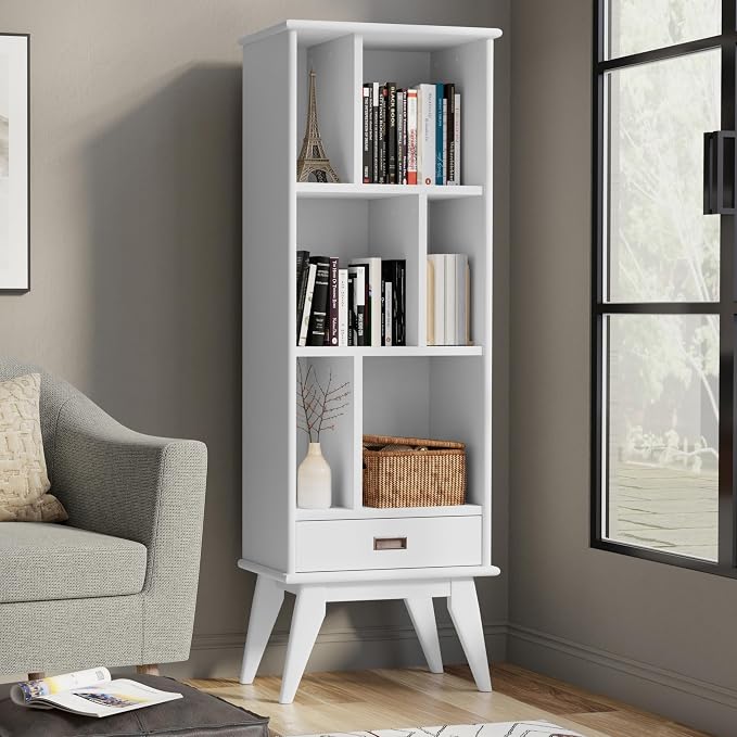 SIMPLIHOME Draper Solid Hardwood 64 inch x 22 inch Mid Century Modern Bookcase - Image 2
