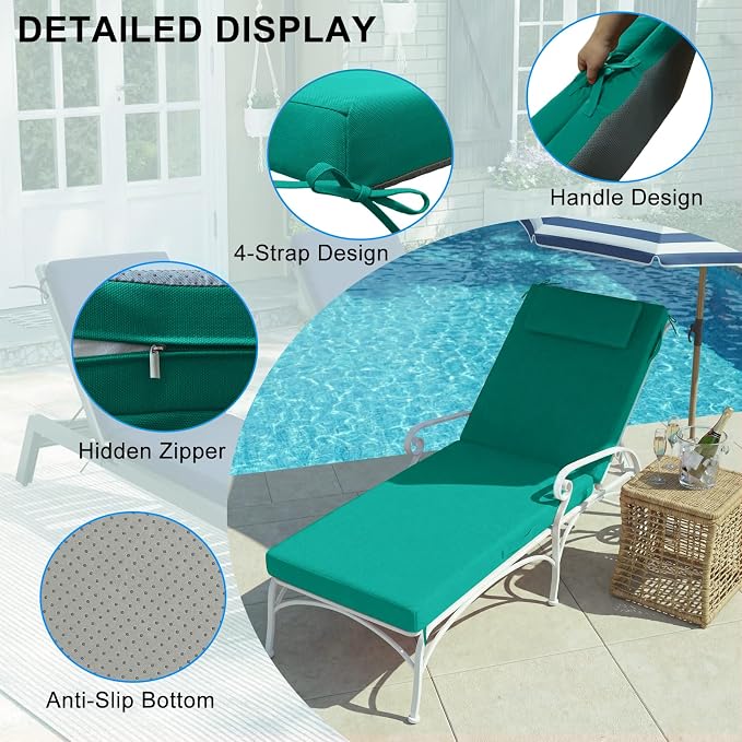Outdoor Chaise Lounge Cushions, 71x21 Inch Olefin Water & Fade Resistant Pool - Image 2