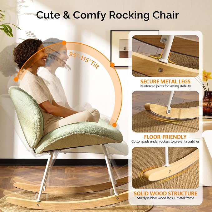 VINGLI 25.6" Extra Wide Criss Cross Nursery Rocking Chair, Cute Curved 115° - Image 4