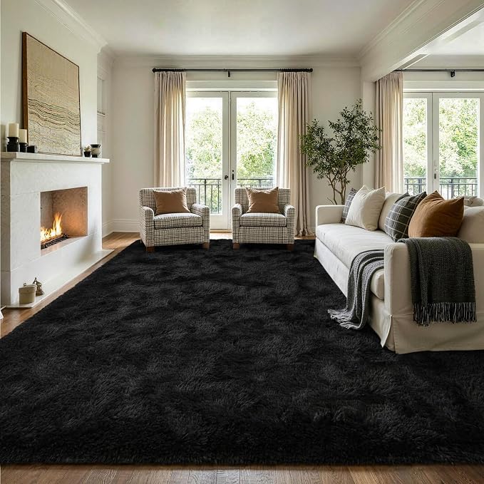 8x10 Extra Large Black Fluffy Area Rug Non-Slip - Image 3