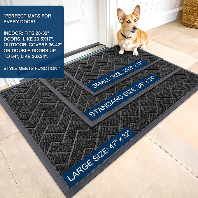 OLANLY Front Door Mat Outside 47x23, All-Season Absorbent Rubber Doormat | Black - Image 2