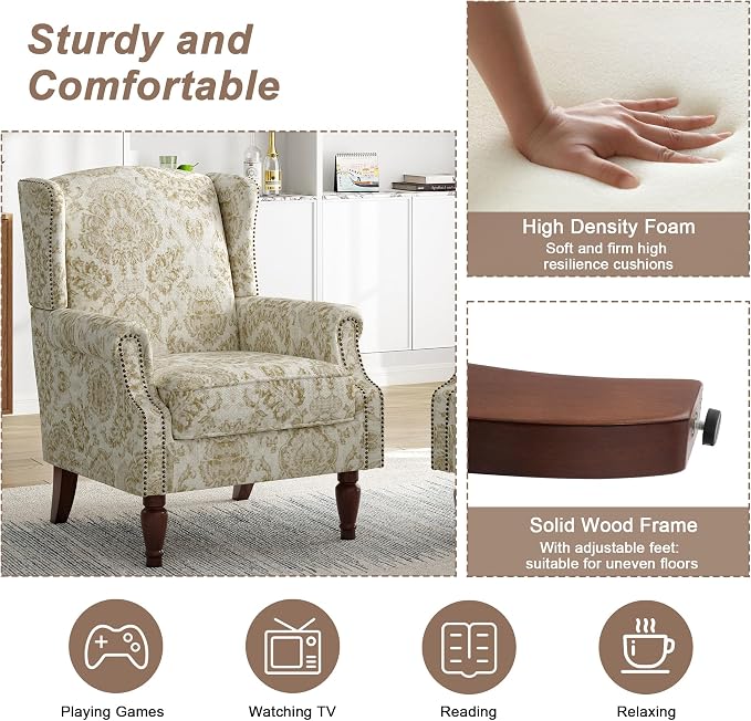 Pia Ricco High Back Floral Accent Chair - Image 4