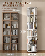 6-Tier Solid Wood Rotating Bookshelf on Wheels, 360° Spinning Book Shelf Tower - Image 3