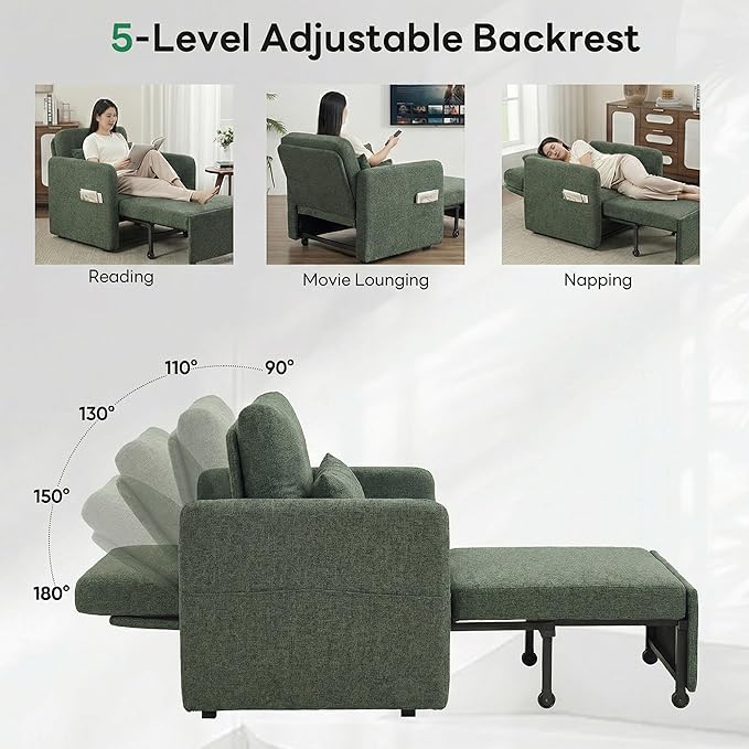 Iroomy 5-Level Adjustable Convertible Sleeper Chair, 3-in-1 Pull Out Sofa Bed - Image 5