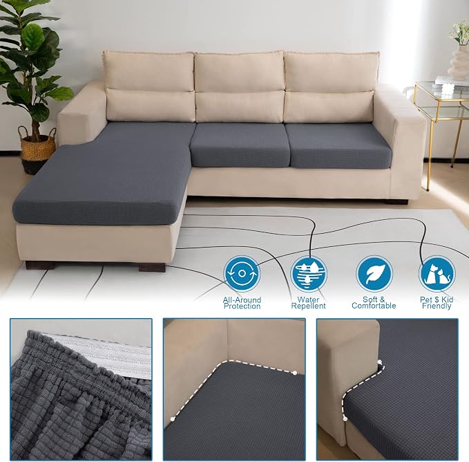 Water Repellent L Shaped Couch Covers 4 Pieces Sofa Seat Cushion Slipcovers - Image 5