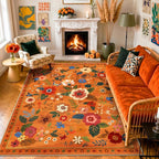 RELEANY Floral Washable 5x7 Area Rugs BurntOrange | Flower Carpet Print Boho by RELEANY