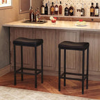 HOOBRO Bar Stools, Counter Height Stools, Saddle Barstools - Image 2