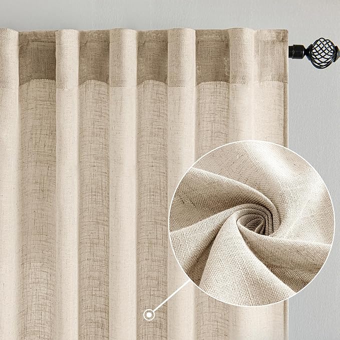 MIULEE Light Taupe Linen Curtains 52x96 Inches Long 2 Panels - Image 2