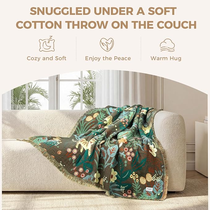 LUTBM Boho Throw Blanket for Bed Cotton Soft Lightweight Quilt Summer Blanket - Image 4