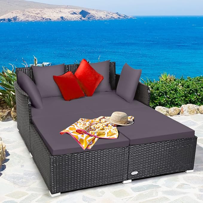Tangkula Outdoor Rattan Daybed, Sunbed Wicker Furniture w/Spacious Seat - Image 3