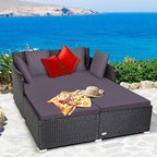 COSTWAY Outdoor Patio Rattan Daybed, Sponge Cushioned Loveseat Sofa - Image 2