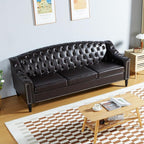 LEVNARY Mid-Century Modern Leather Couch, Chesterfield Sofa Sleeper Settee - Image 7