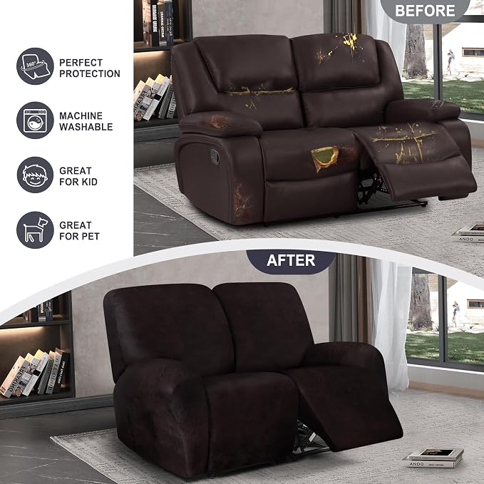 ANARACHON Leather Look Loveseat Recliner Cover, 6-Pieces Stretch Dual Recliner - Image 6