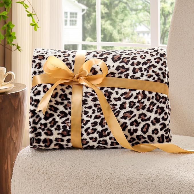 BEDELITE Fleece Blanket Soft Plush Twin Size Blanket White Leopard 60"x80" | - Image 4