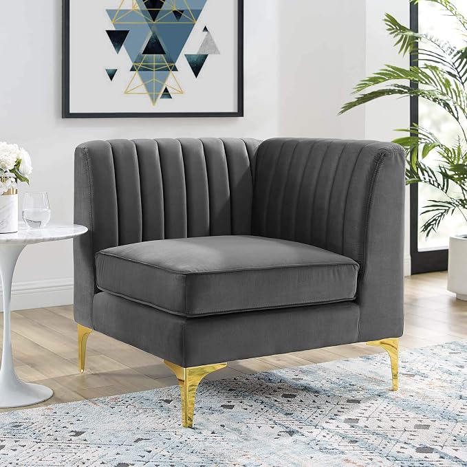 Modway EEI-3983-GRY Triumph Channel Tufted Performance Velvet Sectional Sofa by Modway
