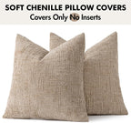 MIULEE Chenille Textured Euro Throw Pillow Covers Oatmeal 22x22 Set of 2 | - Image 8