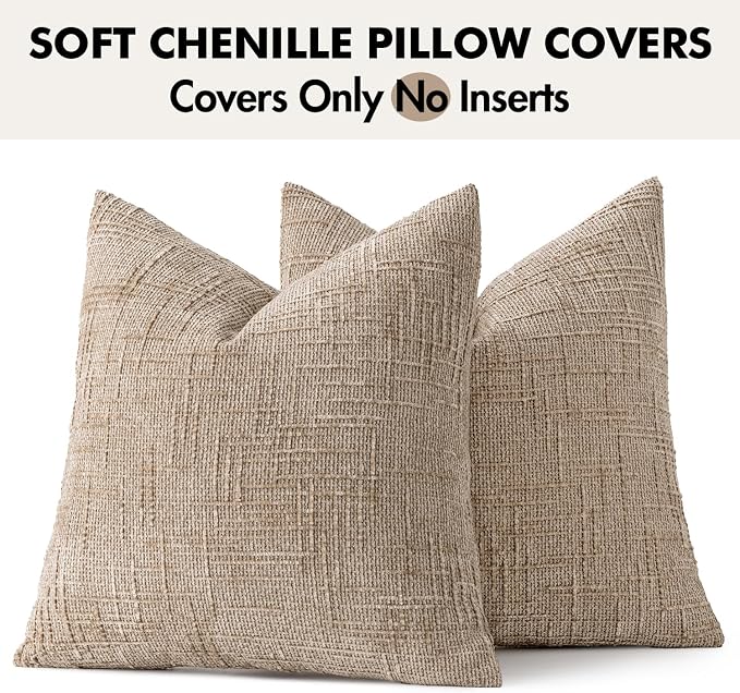 MIULEE Chenille Textured Throw Pillow Covers Oatmeal 20x20 Set of 2 | Slubby - Image 8