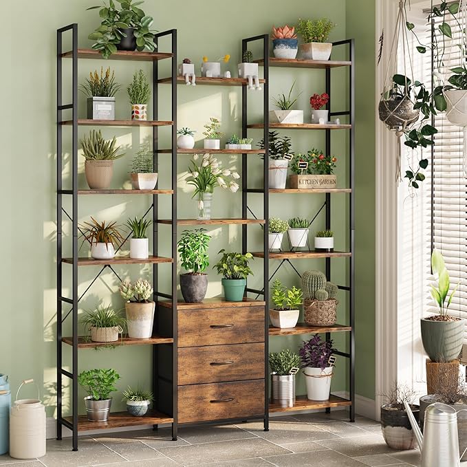 AFLUI Triple Bookshelf with 3 Fabric Drawers, 6-Tier Book Shelf and 10 Display - Image 9