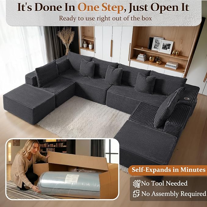 138" Cloud Sectional Couch, Comfort U Shaped Sofa - Image 3