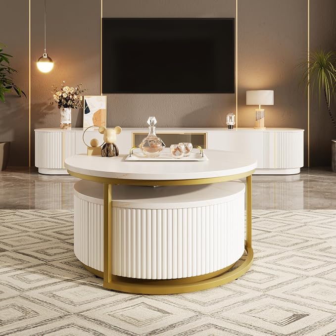 Modern Round Nesting Coffee Table Fluted - Image 6