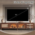 Merax Rattan TV Stand with LED Lights, Solid Wood Feet, Living Room, Bedroom - Image 6