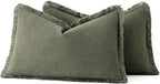 MIULEE Boho Linen Decorative Lumbar Throw Pillow Covers Olive Green 12x20 | Set - Image 6