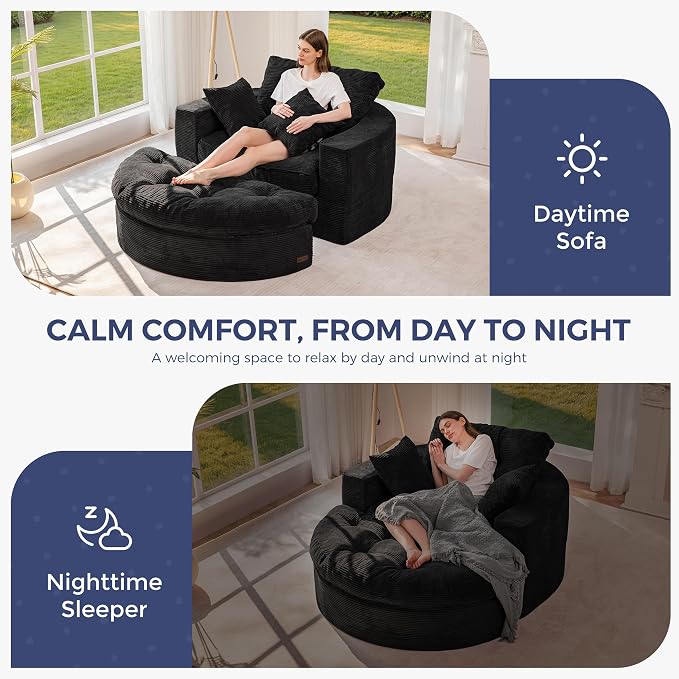 MAXYOYO Oversized Round Chaise Lounge Sofa, Upholstered Lounge Chair - Image 9