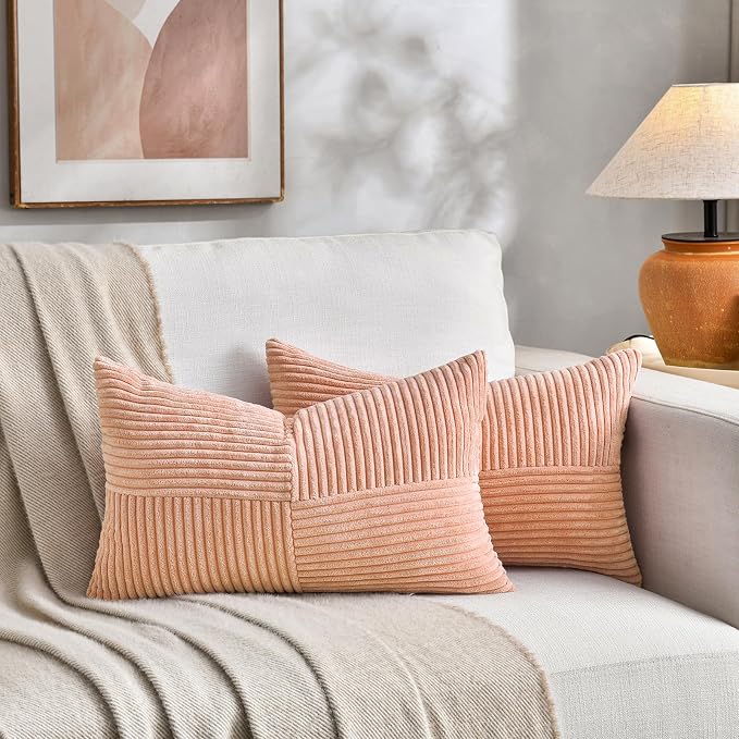 Fancy Homi 2 Packs Peach Lumbar Decorative Throw Pillow Covers 16x32 Inch - Image 5
