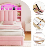 Twin LED Bed Frame with Storage Headboard & 2 Storage Drawers, Princess Velvet - Image 8
