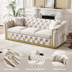 84.6" Luxury Chesterfield Sofa Velvet Tufted Sofa Black and Gold Couch - Image 6