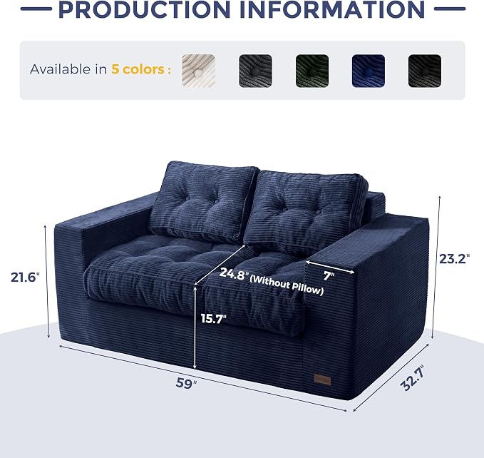 MAXYOYO Loveseat Sofa Couch, Upholstered Bean Bag Chair Cloud 2-Seat - Image 2