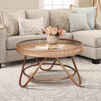 FINECASA Boho Rattan Coffee Table Round, Handwoven Modern Style Round Wicker - Image 4